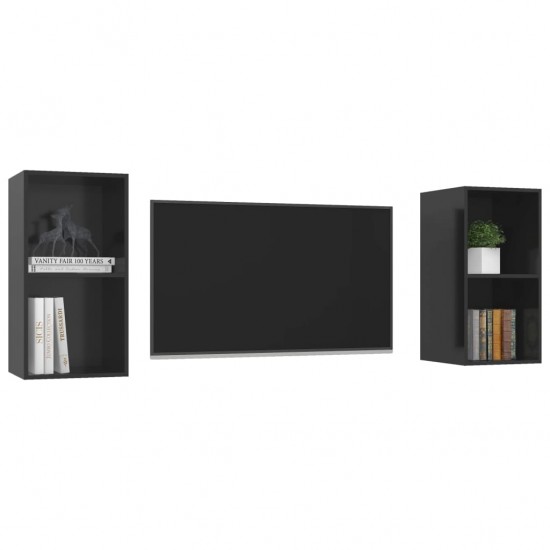 Sieninės televizoriaus spintelės, 2vnt., juodos, MDP, blizgios