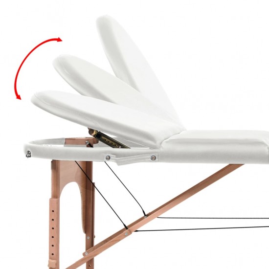Sulankstomas masažo stalas, baltas, 4cm storio, su 2 atramomis