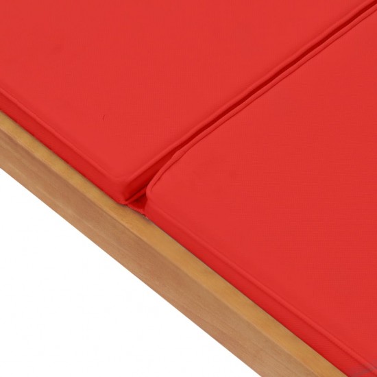 Saulės gultas su čiužiniu, raudonas, tikmedžio medienos masyvas