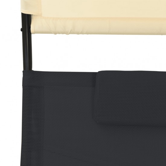 Dvivietis saulės gultas, juodas ir kreminis, tekstilenas