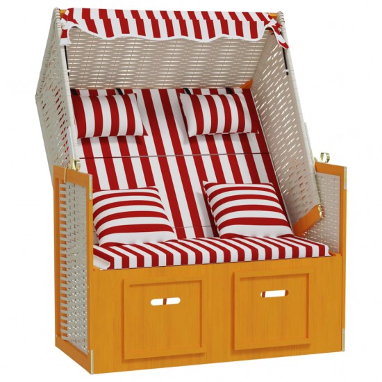 Paplūdimio kėdė, raudona/balta, poliratanas/mediena