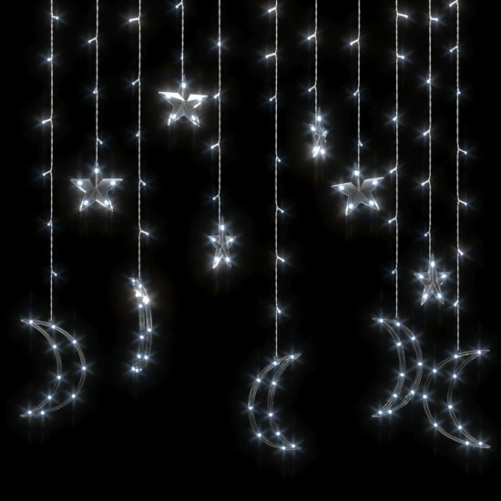 Girlianda žvaigždės ir mėnuliai, 138 šaltos baltos LED lemputės