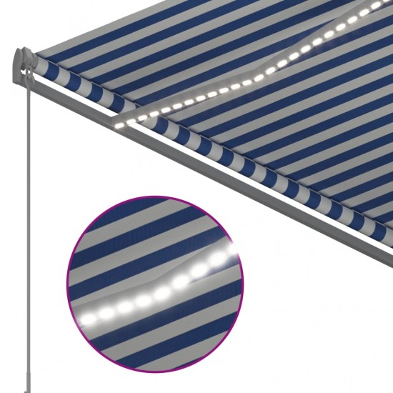 Automatinė markizė su LED/vėjo jutikliu, mėlyna/balta, 3x2,5m