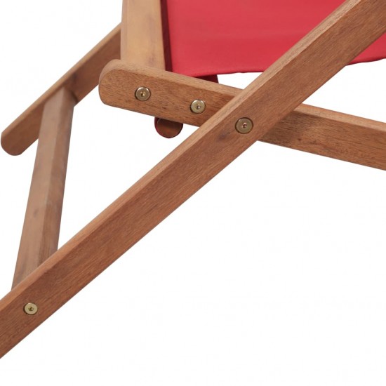 Sulankstoma paplūdimio kėdė, audinys ir medinis rėmas, raudona