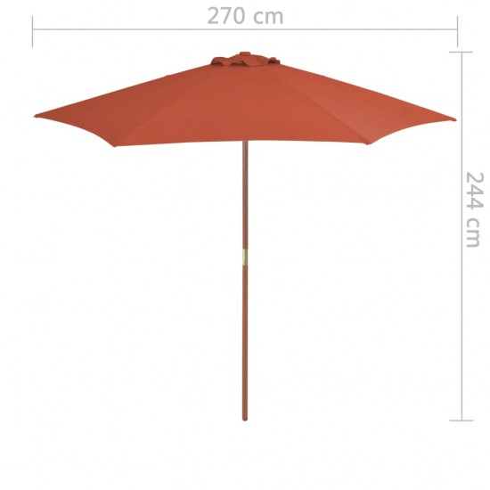 Lauko skėtis su mediniu stulpu, terakota spalvos, 270 cm