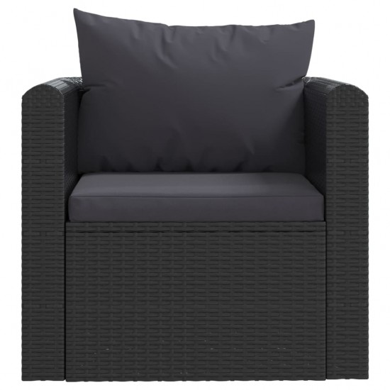 Vienvietė sofa su pagalvėlėmis, juodos spalvos, poliratanas