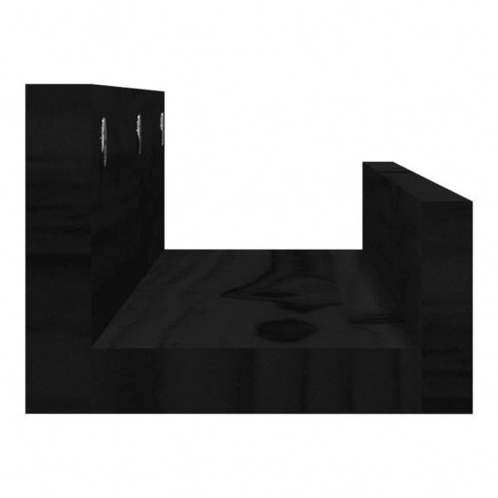 Sieninės lentynos, 2vnt., juodos, 50x12x9cm, pušies masyvas