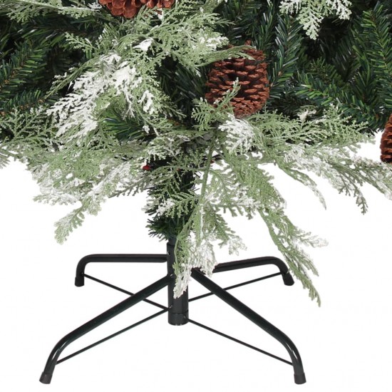 Kalėdų eglutė su kankorėžiais, žalia ir balta, 120cm, PVC/PE