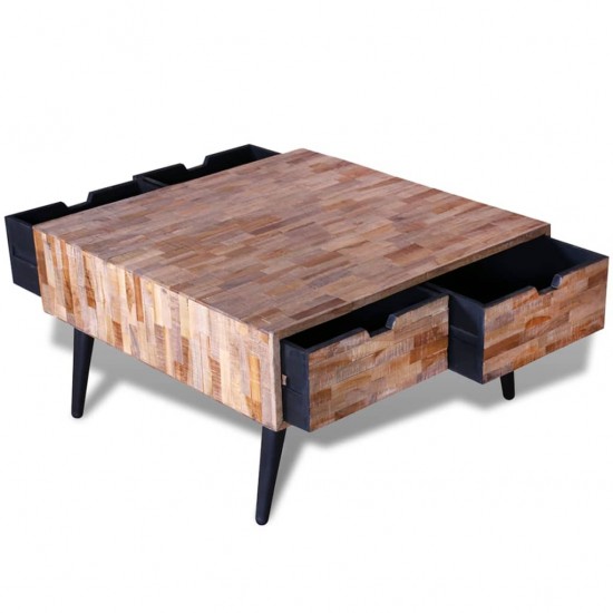 Kavos staliukas su 4 stalčiukais, perdirbta tikmedžio mediena
