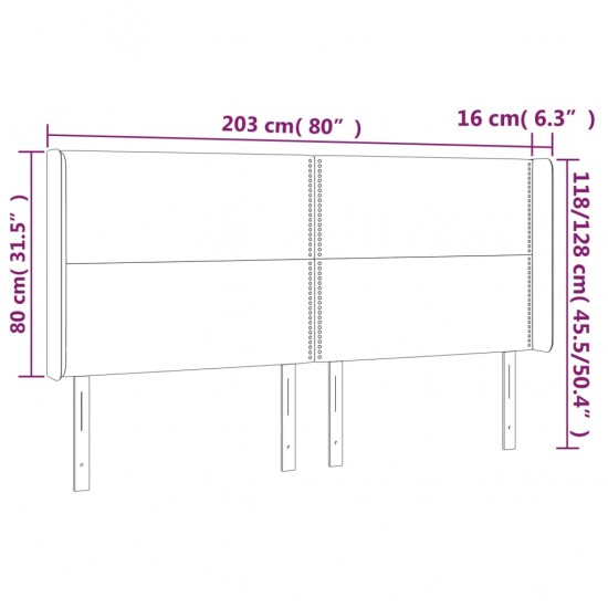 Galvūgalis su LED, juodos spalvos, 203x16x118/128cm, aksomas