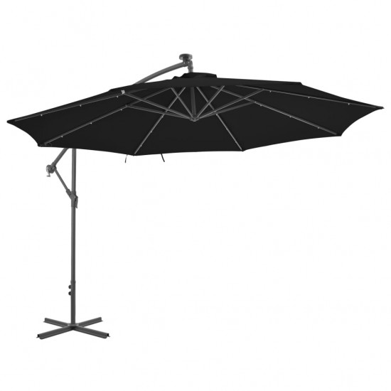 Gembės formos skėtis su aliuminio stulpu, juodos spalvos, 350cm