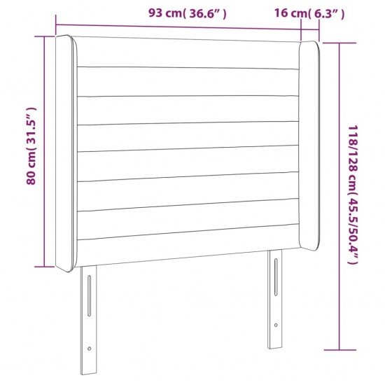 Galvūgalis su LED, juodos spalvos, 93x16x118/128cm, aksomas