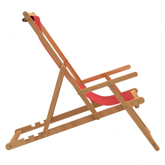 Sulankstoma paplūdimio kėdė, raudona, tikmedžio masyvas