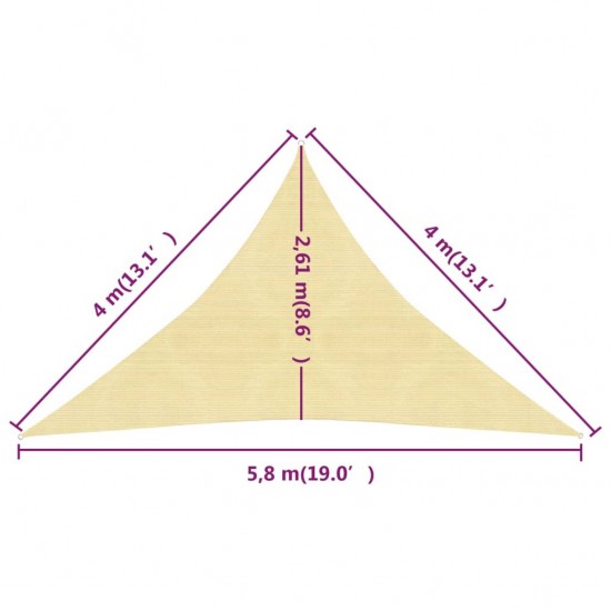 Uždanga nuo saulės, smėlio spalvos, 4x4x5,8m, HDPE, 160g/m²