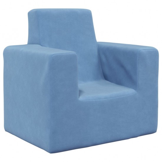 Vaikiška sofa, mėlynos spalvos, minkštas pliušas
