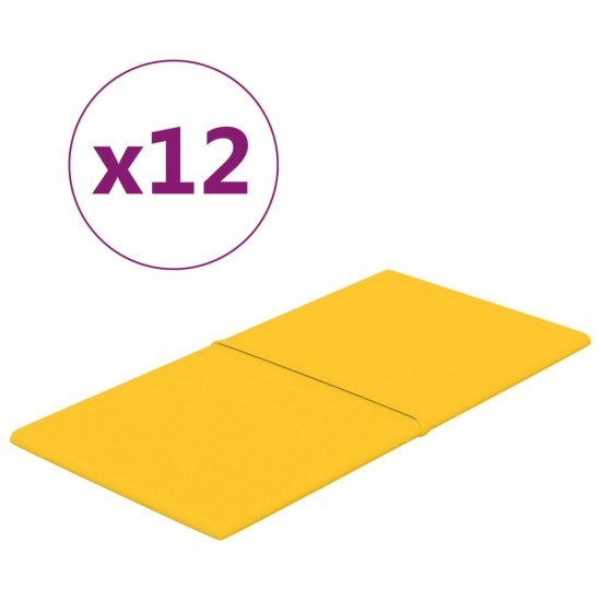 Sienų plokštės, 12vnt., geltonos, 60x30cm, aksomas, 2,16m²