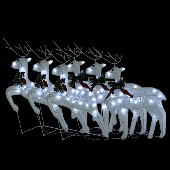 Kalėdiniai elniai, 6vnt., šaltų baltų, 120 LED lempučių