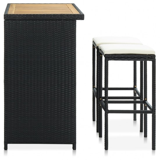 Baro baldų komplektas, 3 dalių, juodos spalvos, poliratanas