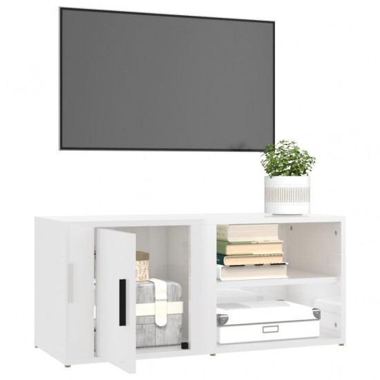 Televizoriaus spintelė, balta, 80x31,5x36cm, mediena, blizgi