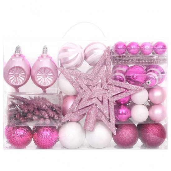 Kalėdinių žaisliukų rinkinys, 108vnt., balti ir rožiniai