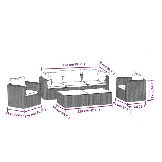 Sodo baldų komplektas su pagalvėlėmis, 7 dalių, juodas, ratanas
