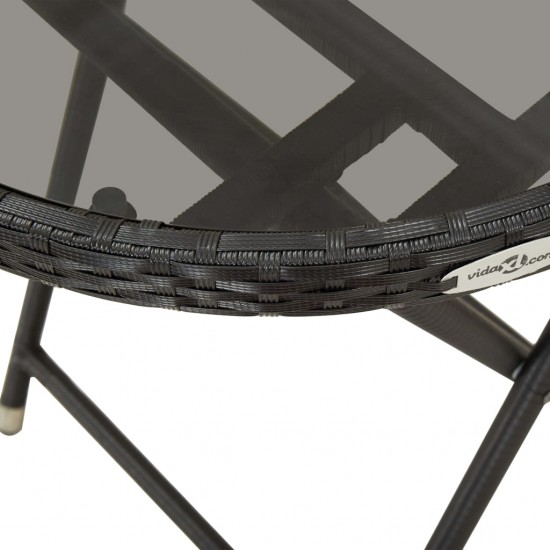 Arbatos staliukas, juodas, 60cm, poliratanas ir grūdintas stiklas