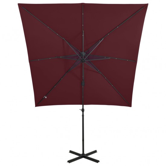 Gembinis skėtis su stulpu ir LED lemputėmis, raudonas, 250cm