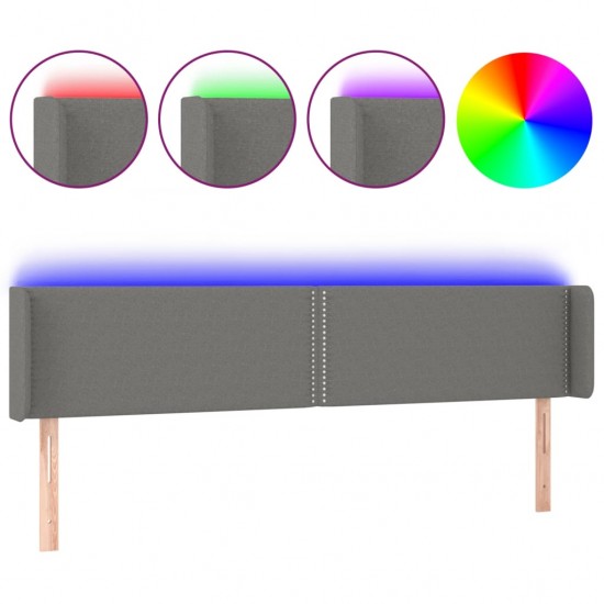 Galvūgalis su LED, tamsiai pilkas, 203x16x78/88cm, audinys