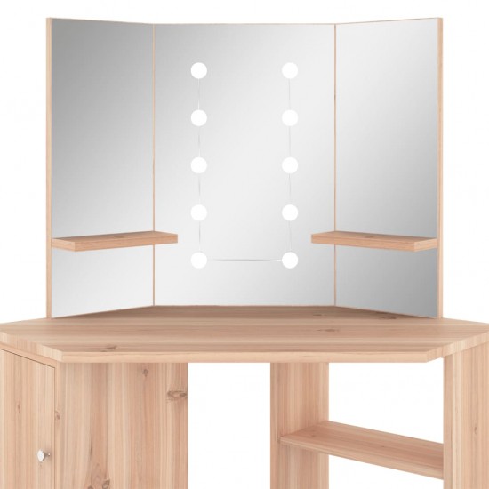 Kampinis kosmetinis staliukas su LED, ąžuolo, 111x54x141,5cm