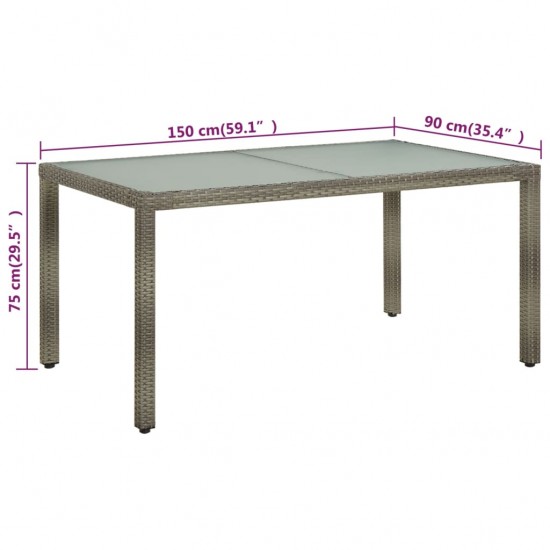 Sodo stalas, pilkas, 150x90x75cm, grūdintas stiklas/poliratanas