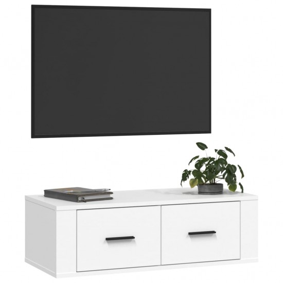 Pakabinama televizoriaus spintelė, balta, 80x36x25cm, mediena