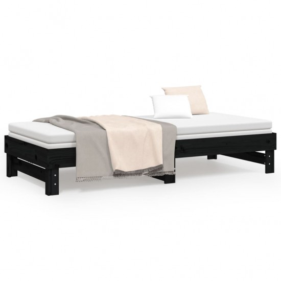 Ištraukiama lova, juoda, 2x(100x200)cm, pušies medienos masyvas
