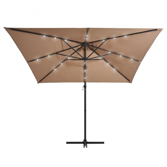 Gembinis skėtis su LED/plieniniu stulpu, taupe, 250x250cm
