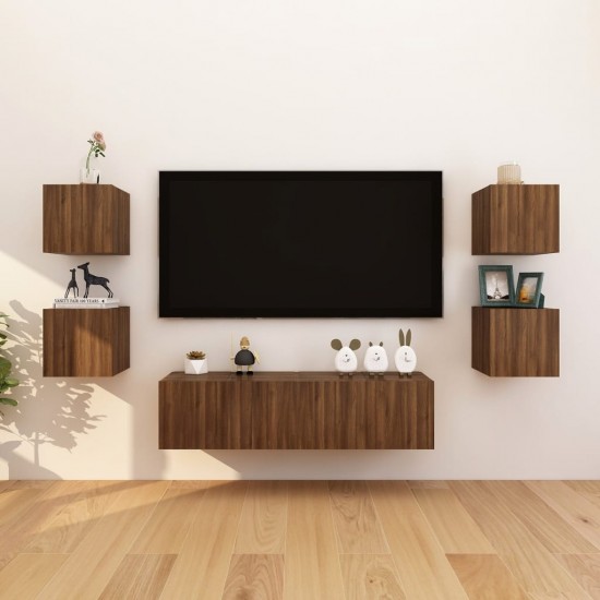 Sieninės televizoriaus spintelės, 4vnt., rudos, 30,5x30x30cm
