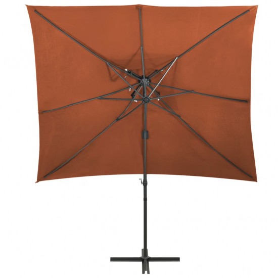Gembinis skėtis su dvigubu viršumi, terakota spalvos, 250x250cm