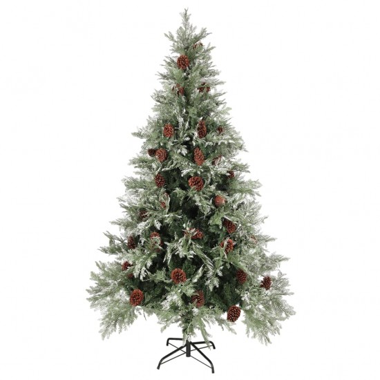 Kalėdų eglutė su kankorėžiais, žalia ir balta, 195cm, PVC/PE