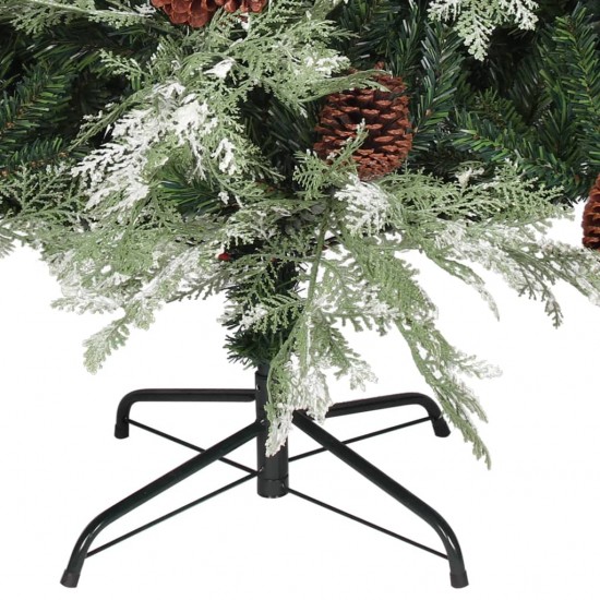 Kalėdų eglutė su kankorėžiais, žalia ir balta, 195cm, PVC/PE