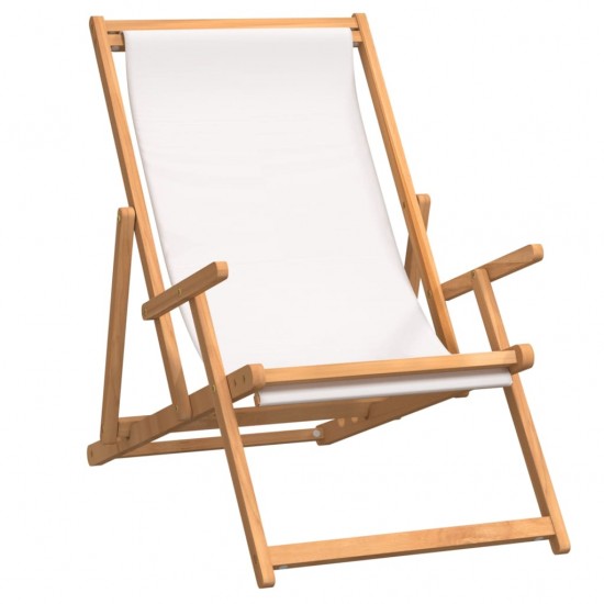 Sulankstoma paplūdimio kėdė, kreminė, tikmedžio masyvas