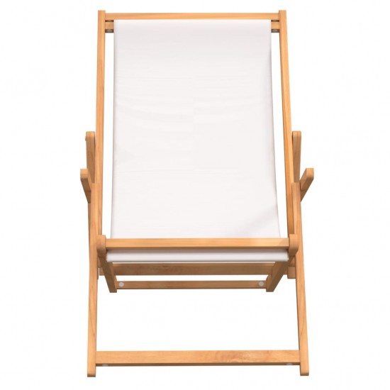 Sulankstoma paplūdimio kėdė, kreminė, tikmedžio masyvas