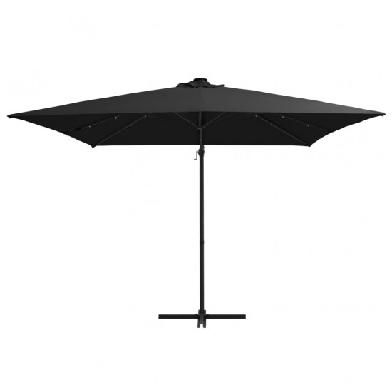 Gembinis skėtis su LED/plieniniu stulpu, juodas, 250x250cm