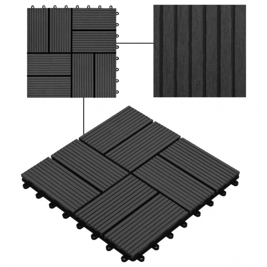 Grindų plytelės, 22 vnt., juodos sp., 30x30 cm, 2m², WPC