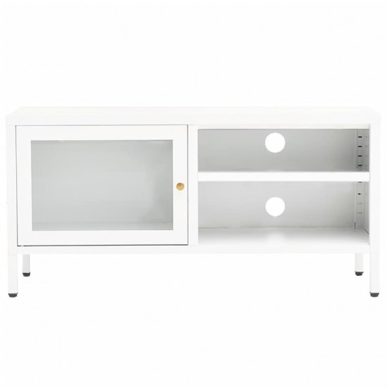 Televizoriaus spintelė, balta, 90x30x44cm, plienas ir stiklas