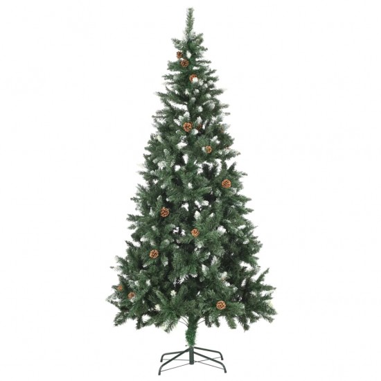 Dirbtinė kalėdinė eglutė su kankorėžiais ir baltu blizg., 210cm