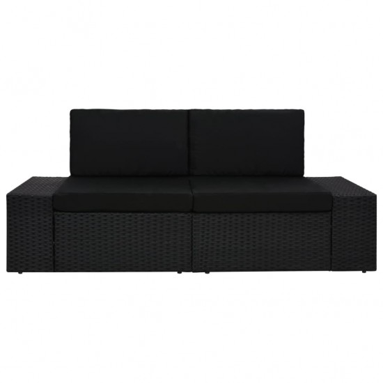 Modulinė dvivietė sofa, juodos spalvos, poliratanas