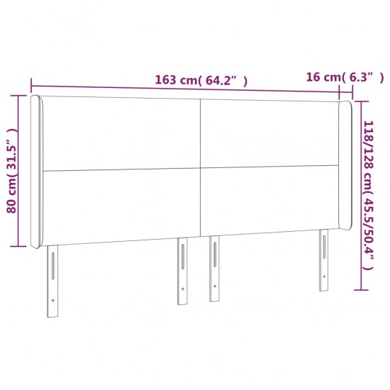 Galvūgalis su LED, juodos spalvos, 163x16x118/128cm, aksomas