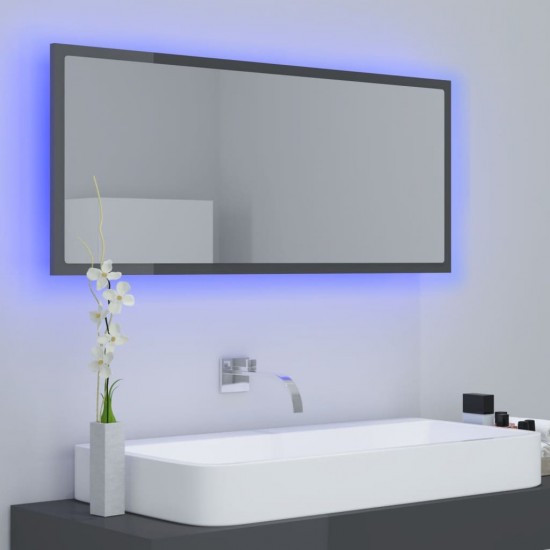Vonios LED veidrodis, pilkas, 100x8,5x37cm, akrilas, blizgus