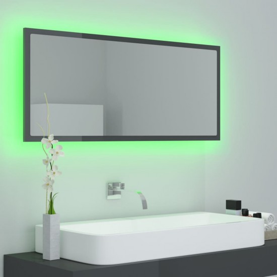 Vonios LED veidrodis, pilkas, 100x8,5x37cm, akrilas, blizgus