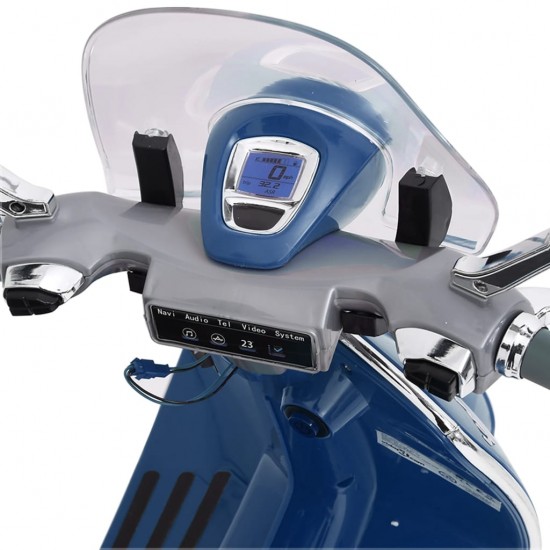 Vaikiškas elektrinis motoroleris Vespa GTS300, mėlynos spalvos