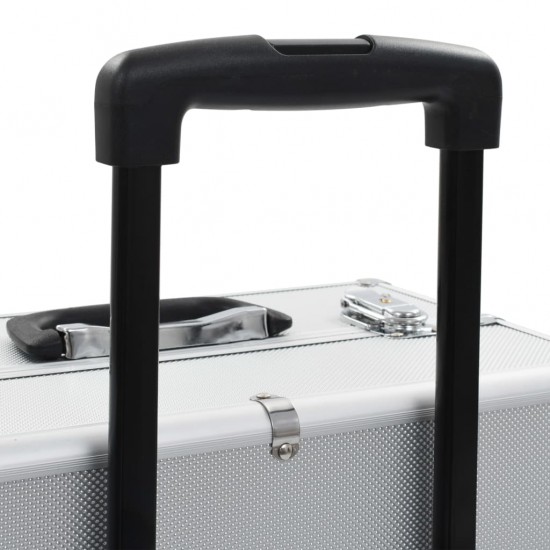 Kosmetikos lagaminas su ratukais, sidabrinės spalvos, aliuminis