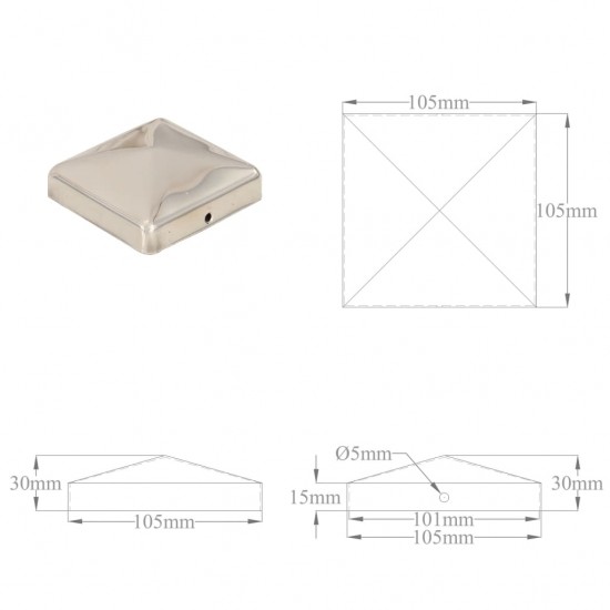 Tvoros stulpų dangteliai, 6vnt., 101x101mm, nerūdijantis plienas